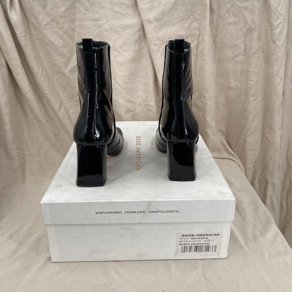 Good American Ankle Boot Women's 7 Black Patent Leather Square Toe Square Heel - Picture 4 of 8